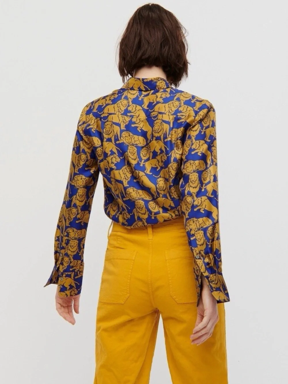 J Crew Collection silk twill button-up shirt in sleepy lions print SZ 2